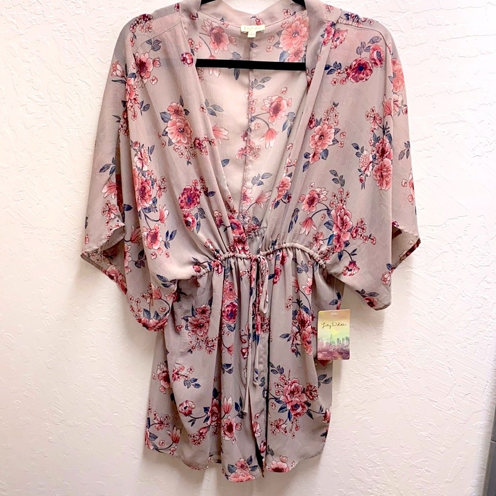 Lily White NWT Mauve Floral Kimono Size L - Picture 4 of 11